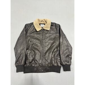 Faded Glory Men’s Brown Leather Jacket Size XL Full Zip Casual Bomber Coat